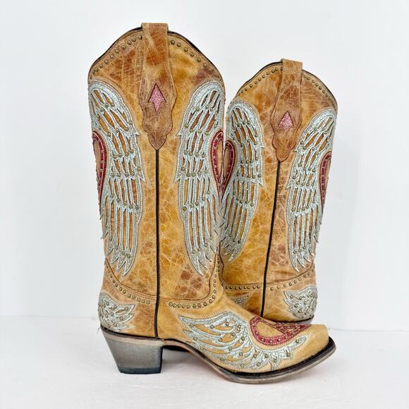 Corral Womens A4235 Western Mid Calf High Boots US 9 M Sand Brown Cowhide GUC - Picture 4 of 14